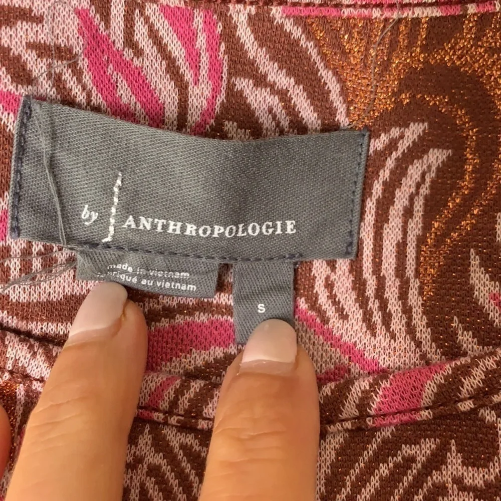 Anthropologie Demeter floral paisley print copper shimmer short sleeve top - Picture 7 of 9